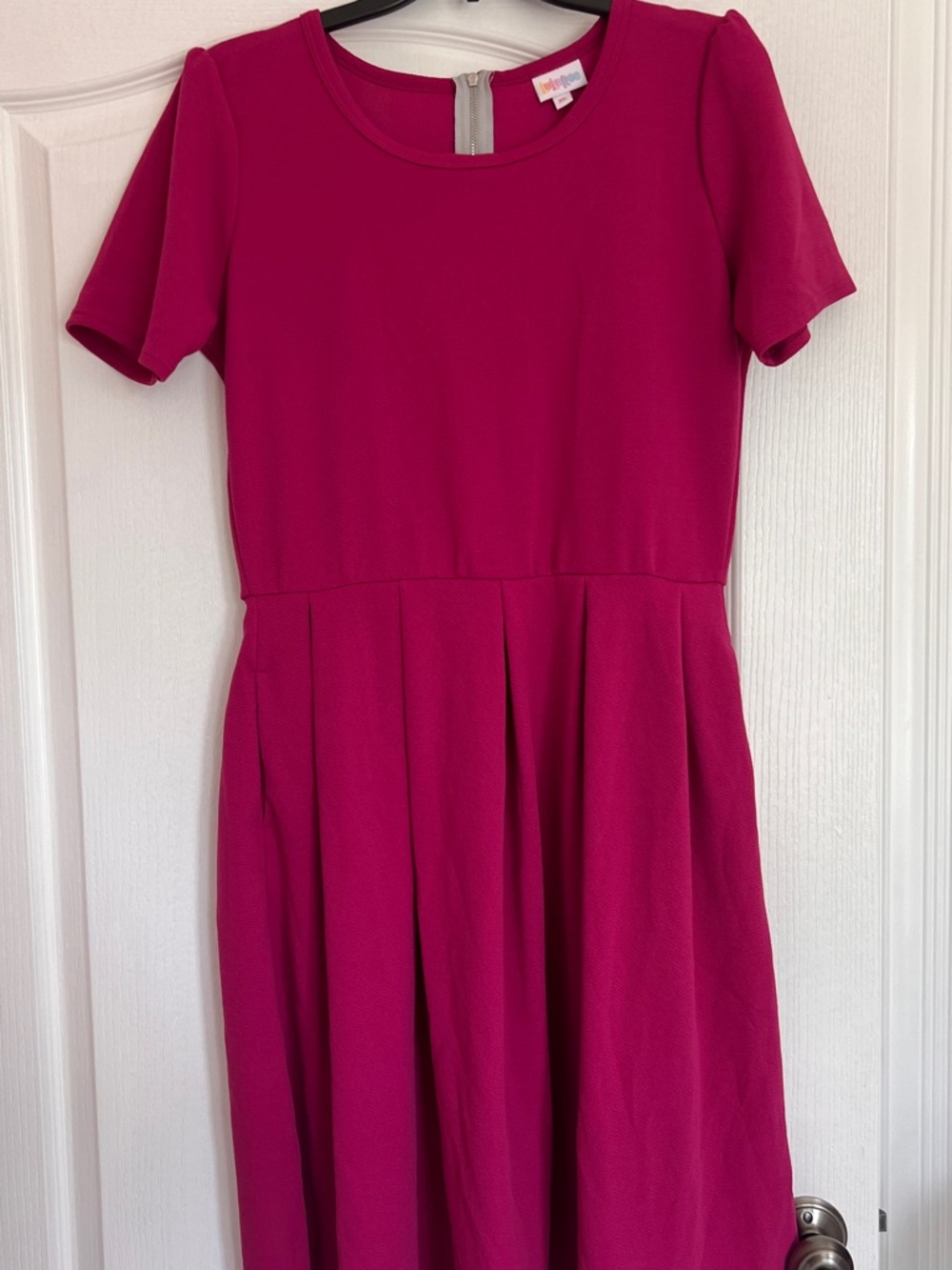 LuLaRoe Magenta Crewneck Dress with Exposed Silver Zipper
